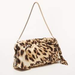 Pre Owned Roberto Cavalli Beige/Black Leopard Print Satin Clutch 