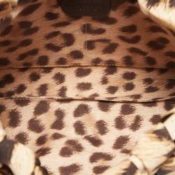 Pre Owned Roberto Cavalli Beige/Black Leopard Print Satin Clutch 