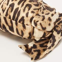 Pre Owned Roberto Cavalli Beige/Black Leopard Print Satin Clutch 