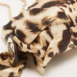 Pre Owned Roberto Cavalli Beige/Black Leopard Print Satin Clutch 
