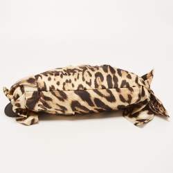 Pre Owned Roberto Cavalli Beige/Black Leopard Print Satin Clutch 
