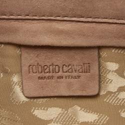 Pre Owned Roberto Cavalli Beige/Pink Suede Fringe Flap Clutch