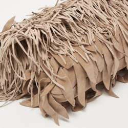 Pre Owned Roberto Cavalli Beige/Pink Suede Fringe Flap Clutch
