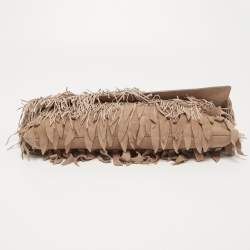 Pre Owned Roberto Cavalli Beige/Pink Suede Fringe Flap Clutch