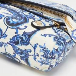 Pre Owned Roberto Cavalli Blue/White Majolica Print Leather Foldover Clutch