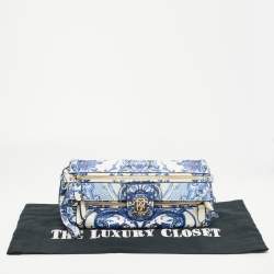 Pre Owned Roberto Cavalli Blue/White Majolica Print Leather Foldover Clutch