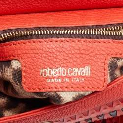 Pre Owned Roberto Cavalli Orange Leather and Patent Top Handle Bag