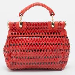 Pre Owned Roberto Cavalli Orange Leather and Patent Top Handle Bag