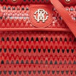 Pre Owned Roberto Cavalli Orange Leather and Patent Top Handle Bag