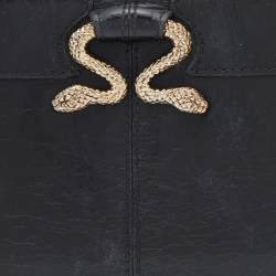 Pre Owned Roberto Cavalli Black Leather Snake Logo Zip Around Wallet