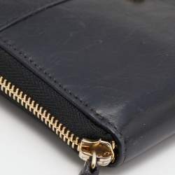 Pre Owned Roberto Cavalli Black Leather Snake Logo Zip Around Wallet