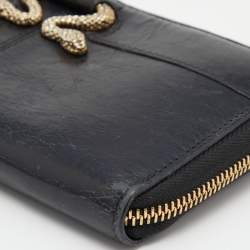 Pre Owned Roberto Cavalli Black Leather Snake Logo Zip Around Wallet