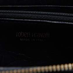 Pre Owned Roberto Cavalli Black Leather Snake Logo Zip Around Wallet