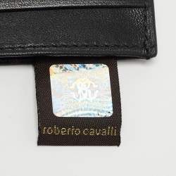 Roberto Cavalli Black/Blue Python Embossed Leather Card Holder