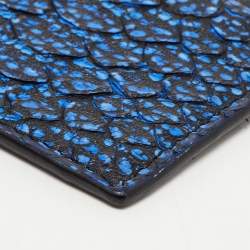 Roberto Cavalli Black/Blue Python Embossed Leather Card Holder