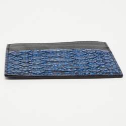 Roberto Cavalli Black/Blue Python Embossed Leather Card Holder