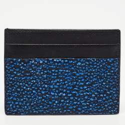 Roberto Cavalli Black/Blue Python Embossed Leather Card Holder