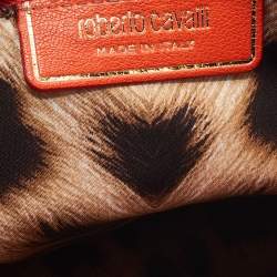 Pre Owned Roberto Cavalli Orange Leather Zip Wristlet Pouch