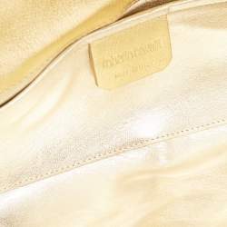 Roberto Cavalli Gold/Black Printed Satin and Leather Clutch
