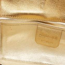 Roberto Cavalli Gold/Black Printed Satin and Leather Clutch