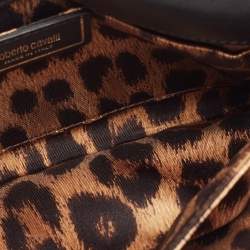 Pre Owned Roberto Cavalli Black Karung Leather Crystal Chain Clutch