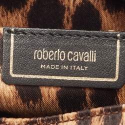 Pre Owned Roberto Cavalli Black Karung Leather Crystal Chain Clutch