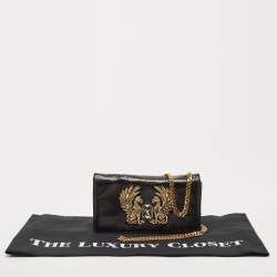 Pre Owned Roberto Cavalli Black Karung Leather Crystal Chain Clutch