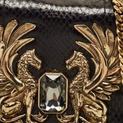Pre Owned Roberto Cavalli Black Karung Leather Crystal Chain Clutch