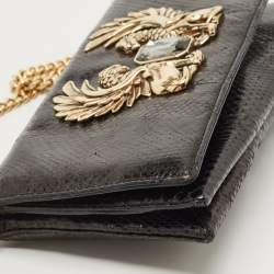 Pre Owned Roberto Cavalli Black Karung Leather Crystal Chain Clutch