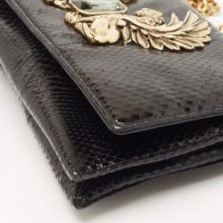 Pre Owned Roberto Cavalli Black Karung Leather Crystal Chain Clutch