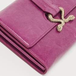 Pre Owned Roberto Cavalli Purple Leather Double Snake Flap Continental Wallet