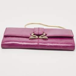 Pre Owned Roberto Cavalli Purple Leather Double Snake Flap Continental Wallet