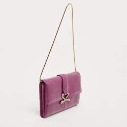 Pre Owned Roberto Cavalli Purple Leather Double Snake Flap Continental Wallet