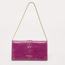Pre Owned Roberto Cavalli Purple Leather Double Snake Flap Continental Wallet