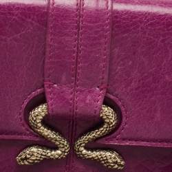 Pre Owned Roberto Cavalli Purple Leather Double Snake Flap Continental Wallet
