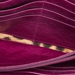 Pre Owned Roberto Cavalli Purple Leather Double Snake Flap Continental Wallet