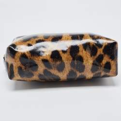 Roberto Cavalli Brown/Black Leopard Print Patent Leather Cosmetic Pouch