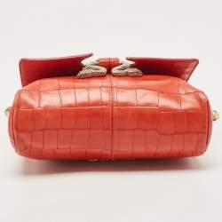 Pre Owned Roberto Cavalli Red Crocodile Embossed Leather Serpenti Flap Chain Bag