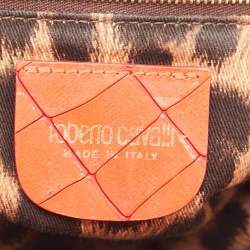 Pre Owned Roberto Cavalli Red Crocodile Embossed Leather Serpenti Flap Chain Bag