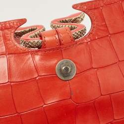 Pre Owned Roberto Cavalli Red Crocodile Embossed Leather Serpenti Flap Chain Bag