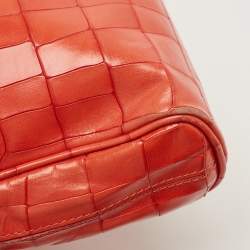 Pre Owned Roberto Cavalli Red Crocodile Embossed Leather Serpenti Flap Chain Bag