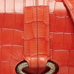 Pre Owned Roberto Cavalli Red Crocodile Embossed Leather Serpenti Flap Chain Bag