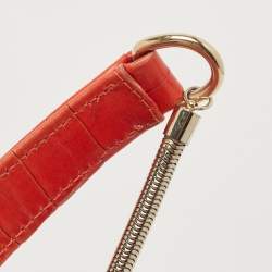 Pre Owned Roberto Cavalli Red Crocodile Embossed Leather Serpenti Flap Chain Bag