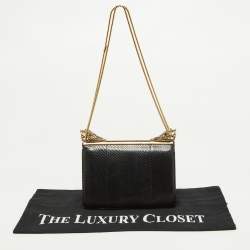 Pre Owned Roberto Cavalli Black Watersnake Leather Serpente Frame Chain Bag