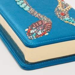 Pre Owned Roberto Cavalli Blue Satin and Leather Embellished Chain Clutch