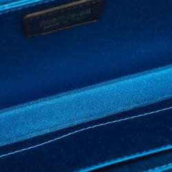 Pre Owned Roberto Cavalli Blue Satin and Leather Embellished Chain Clutch