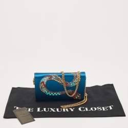 Pre Owned Roberto Cavalli Blue Satin and Leather Embellished Chain Clutch