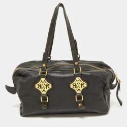 Roberto Cavalli Black Leather Zip Detail Duffle Bag