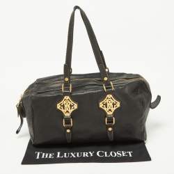 Roberto Cavalli Black Leather Zip Detail Duffle Bag