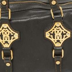 Roberto Cavalli Black Leather Zip Detail Duffle Bag